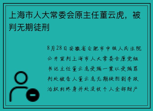 上海市人大常委会原主任董云虎，被判无期徒刑
