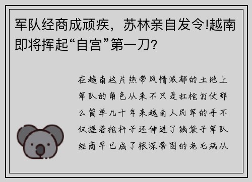 军队经商成顽疾，苏林亲自发令!越南即将挥起“自宫”第一刀？